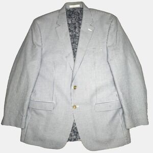 Chaps Blazer Mens 42R Blue White Gingham Searsucker Cotton Sport Coat Paisley
